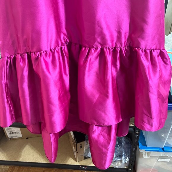 Alfred Sung Strapless Ruffle High-Low Satin Gown Size 8R in THINK PINK - Picture 3 of 12